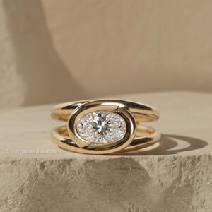 1.50 Carat Oval Cut Moissanite Diamond Ring For Engagement 14K Yellow Gold Ring Bezel Set Ring Wedding Band For Women Anniversary Ring