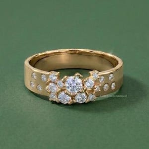 14K Solid Gold stackable Moissanite Cluster Wedding Band, Thick Diamond Style Anniversary Ring for Her,Dainty Lab Created Stone Promise Ring