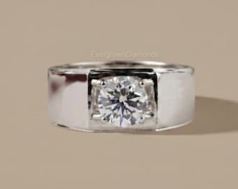 1.50Ct Round Cut IGI Certified Lab Grown Diamond Ring Solitaire Engagement Ring for Mens Wedding Band For Him Unique Gift For Father CVD