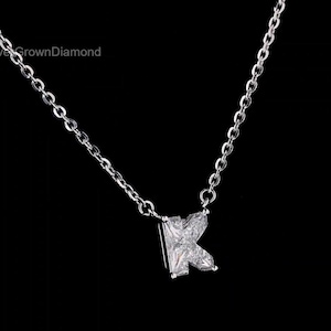 K Initial Diamond Necklace | 14K White Gold & Lab-Grown Diamonds | Chic Personalized Pendant For Gift