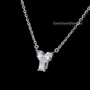 Y Shape Diamond Necklace | 14K White Gold & Lab-Grown Diamond Pendant | Minimalist Letter Jewelry