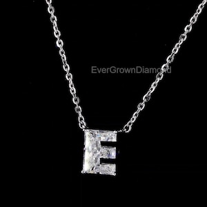 E Initial Gold Necklace with Diamonds | 14K White Gold & Lab-Grown Diamond Pendant | Classic Letter Jewelry