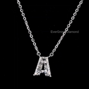 A Initial Diamond Necklace | 14K White Gold & Lab-Grown Diamond Pendant | Elegant Personalized Jewelry | Name Necklace