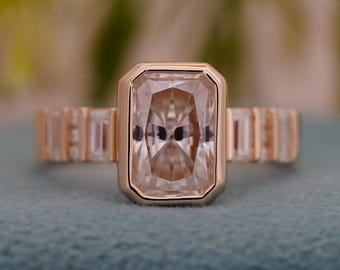 Solitaire Emerald Lab Made Diamond Ring, Thick Band Eco Friendly Diamond,14K Solid Gold Ring For Birthday Gift, Emerald Diamond Ring For Her