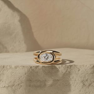 1.50 Carat Oval Cut Moissanite Diamond Ring For Engagement 14K Yellow Gold Ring Bezel Set Ring Wedding Band For Women Anniversary Ring