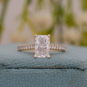 Radiant Cut Lab Grown Diamond Ring, 14K Yellow Gold Ring, Solitaire Accent Ring, IGI Certified Diamond Engagement Ring, Wedding Ring For Her