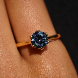 6 Prong Setting Diamond Ring/ 1.50 CT Round Cut Blue Moissanite Ring/ Solitaire Diamond Gift Ring/ Cathedral Shank Ring/ Engagement Ring