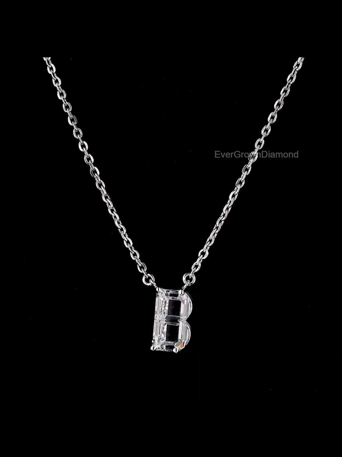 B Initial Diamond Necklace | 18K Solid White Gold & Lab-grown Diamond ...