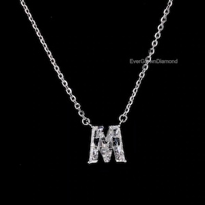M Initial Diamond Pendant Necklace | 14K White Gold Lab-Grown Diamonds | Stylish & Elegant Charm