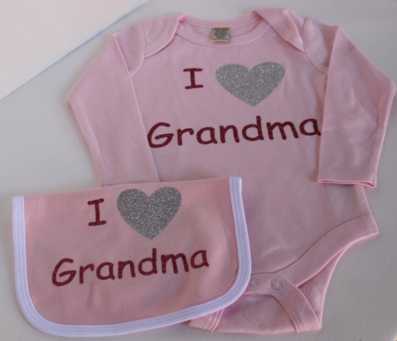 I love Grandma Onesie set baby shower Infant girl pink onesie bib