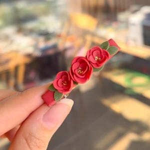 Orange Floral Polymer Clay Hair Clips