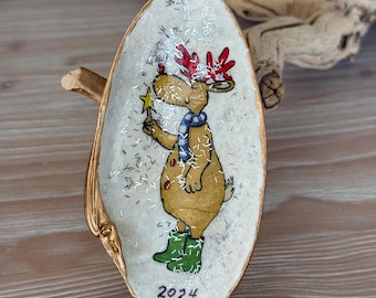 Adorno navideño de concha de ostra con decoupage