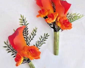 Orange Boutonniere, Orange Corsage, Orange Yellow Calla lily, Calla Lily Corsage, Orange Calla Lily Boutonniere