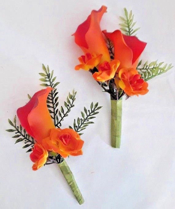 Orange Calla Lily Boutonniere, Orange Calla lily Corsage, Orange Rose Boutonniere, Orange Rose Corsage, Choose your Ribbon.