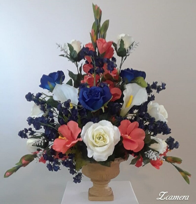 Mix Flower Arrangement Coral Flower Arrangement Navy Blue Etsy