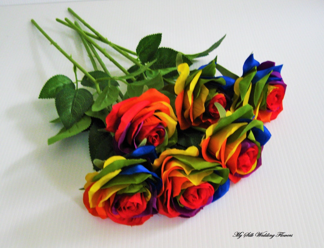 Glitter Rainbow Fabric Roses With Stems, Sparkly Roses, Valentines Day  Flowers, Valentines Day Gift, Rainbow Roses, Mermaid Wedding 