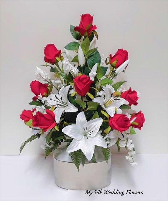 Arreglo de rosas rojas arreglo de flores blancas y rojas - Etsy México