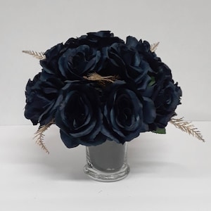 Navy blue rose centerpiece, Dark blue rose centerpiece, Silk roses arrangement, Blue floral arrangement, Choose your rose color