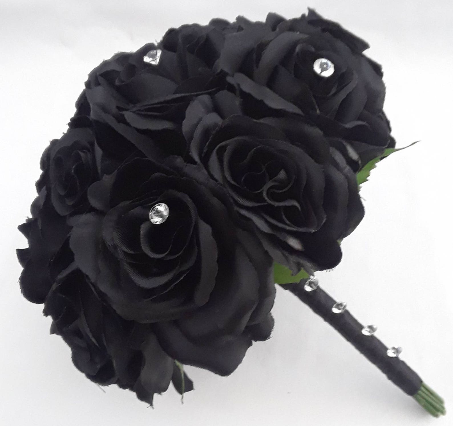 Black Wedding Bouquet, Black Rose Bouquet, Black Bouquet With Bling