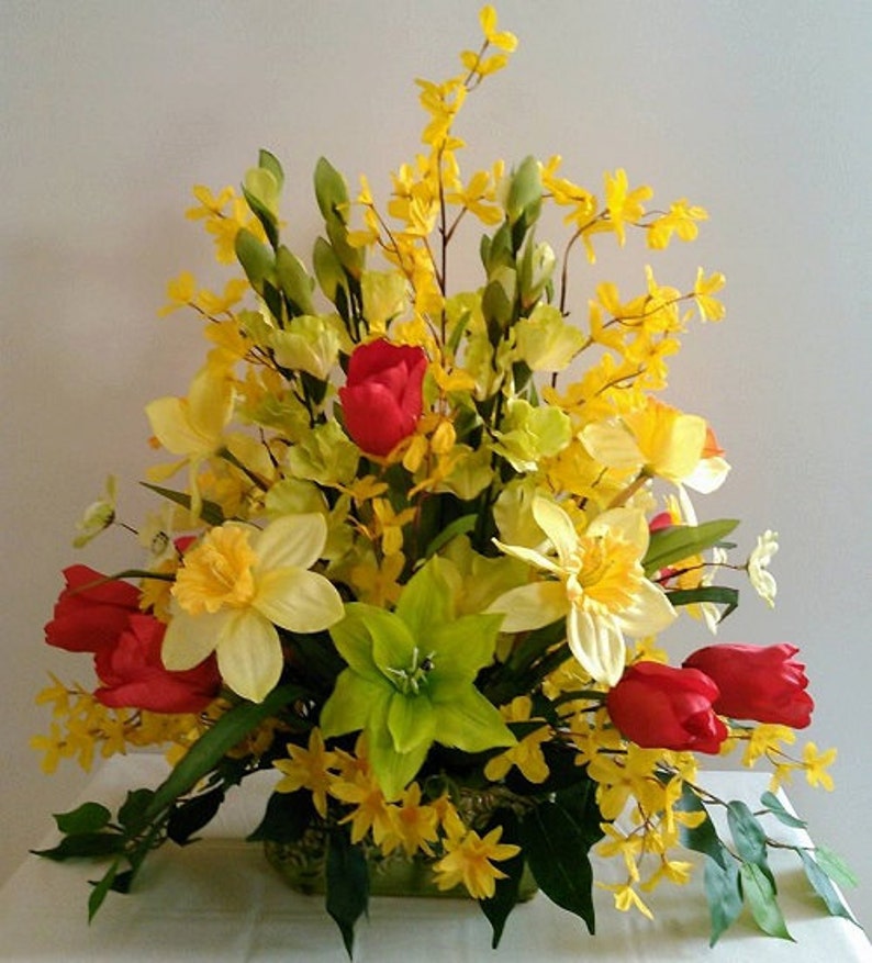 Spring Arrangement, Spring Mix Flower Centerpiece, Tall Spring