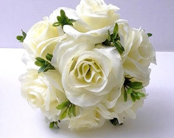 Ivory Roses Wedding Bouquet, Cream Roses Bouquet, Ivory Mini Bouquet