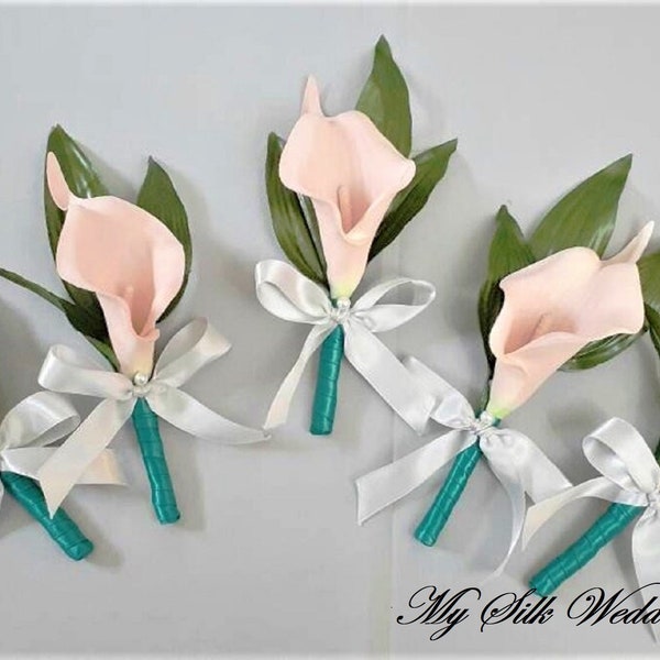 Blush Calla Lily Corsage, Blush Calla Lily Boutonniere, Blush Boutonniere, Blush Corsage, Choose Your Ribbon.