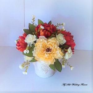 Peony Centerpiece, Peony arrangement, Rustic red orange flower arrangement, Peony mix flower centerpiece