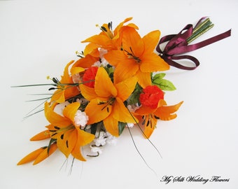 Orange Tiger Lily Bouquet, Orange Tiger Lily Arm Bouquet, Orange Lily Upright Bouquet, Orange Wedding Bouquet