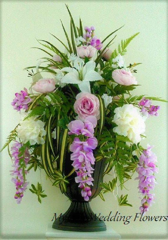 Pedestal Urn Tall Wedding Tranquil Lavender Roses Etsy