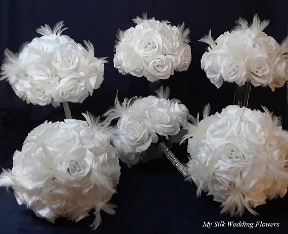 1 pc Wedding Flower Feather Ball Floral Stand/Pillar Candle Holder White 20  inch