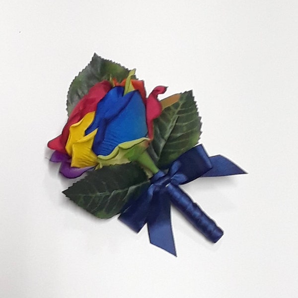 Rainbow Rose Boutonniere, Rainbow Rose Corsage, Rainbow Roses Wedding Bouquet, Multi Color Rose Bouquet