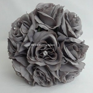 Grey Roses Wedding Bouquet, Ash Grey Wedding Bouquet, Grey Toss Bouquet, Choose your Rose Color