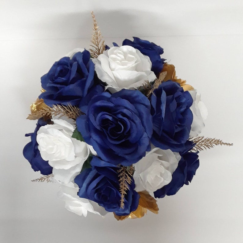 Royal Blue Rose Centerpiece White Roses Centerpiece Gold Etsy