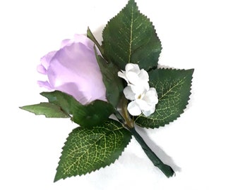 Rose boutonniere, lavender, lilac, red, coral, ivory, turquoise, purple, yellow, green, orange, silk, wedding, prom, dance