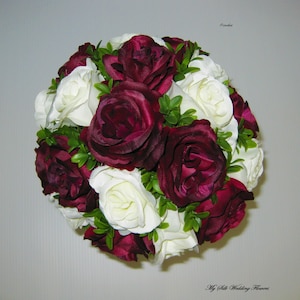 Black tip Bouquet, Burgundy Roses Bouquet, Ivory Roses Bouquet, Roses Wedding Bouquet, Choose Your Ribbon