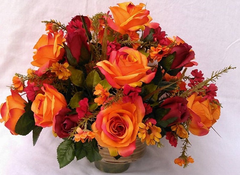 Orange Flower Arrangement Orange Roses Centerpiece Fall | Etsy
