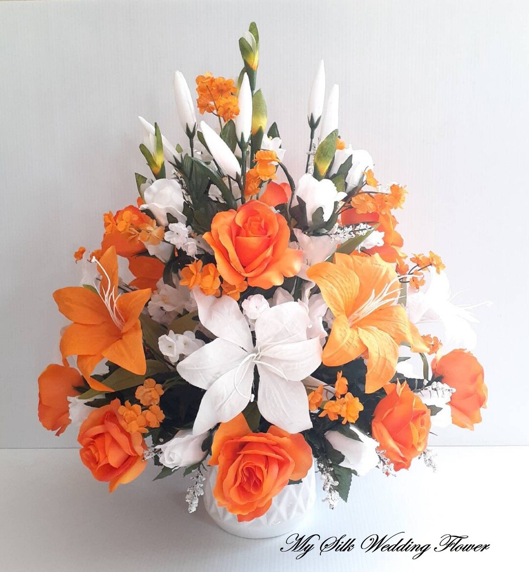Orange Flower Arrangement, Orange Lily Arrangement, Orange Rose
