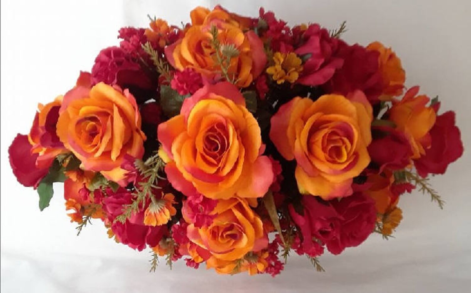Fall Silk Flower Arrangement, Orange Roses Centerpiece, Red Roses Silk