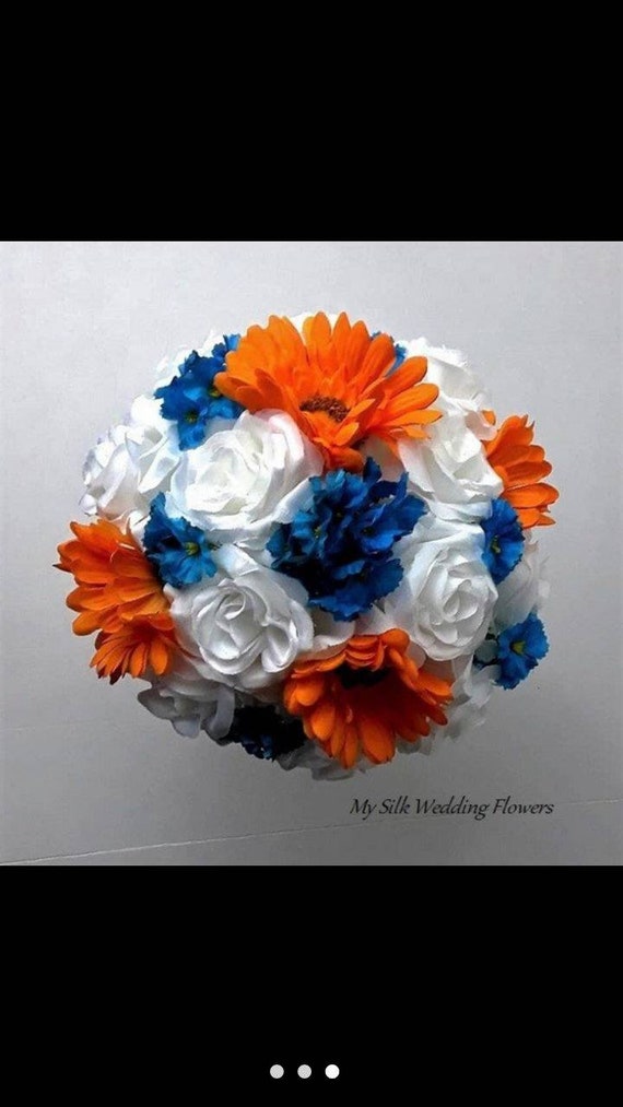 White Roses Blue Forget Me Not Orange Daisies Wedding Etsy