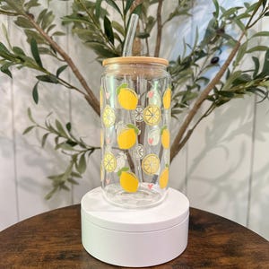 Lemon Glass Tumbler: 16oz Iced Coffee Cup with UV DTF Wrap
