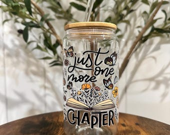 Book Lover-glazen beker: 16 oz koffiekop met deksel en rietje