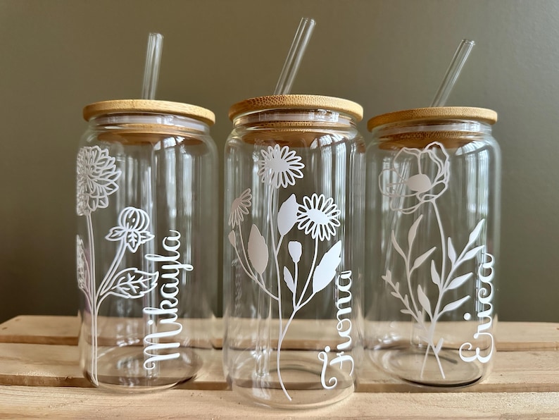 Customizable Glass Tumbler With Lid and Straw: 16 Oz, Permanent Vinyl ...