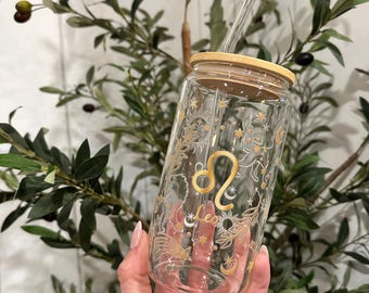 Zodiac Sign Glass Tumbler: Custom Astrology Cup with Lid & Straw