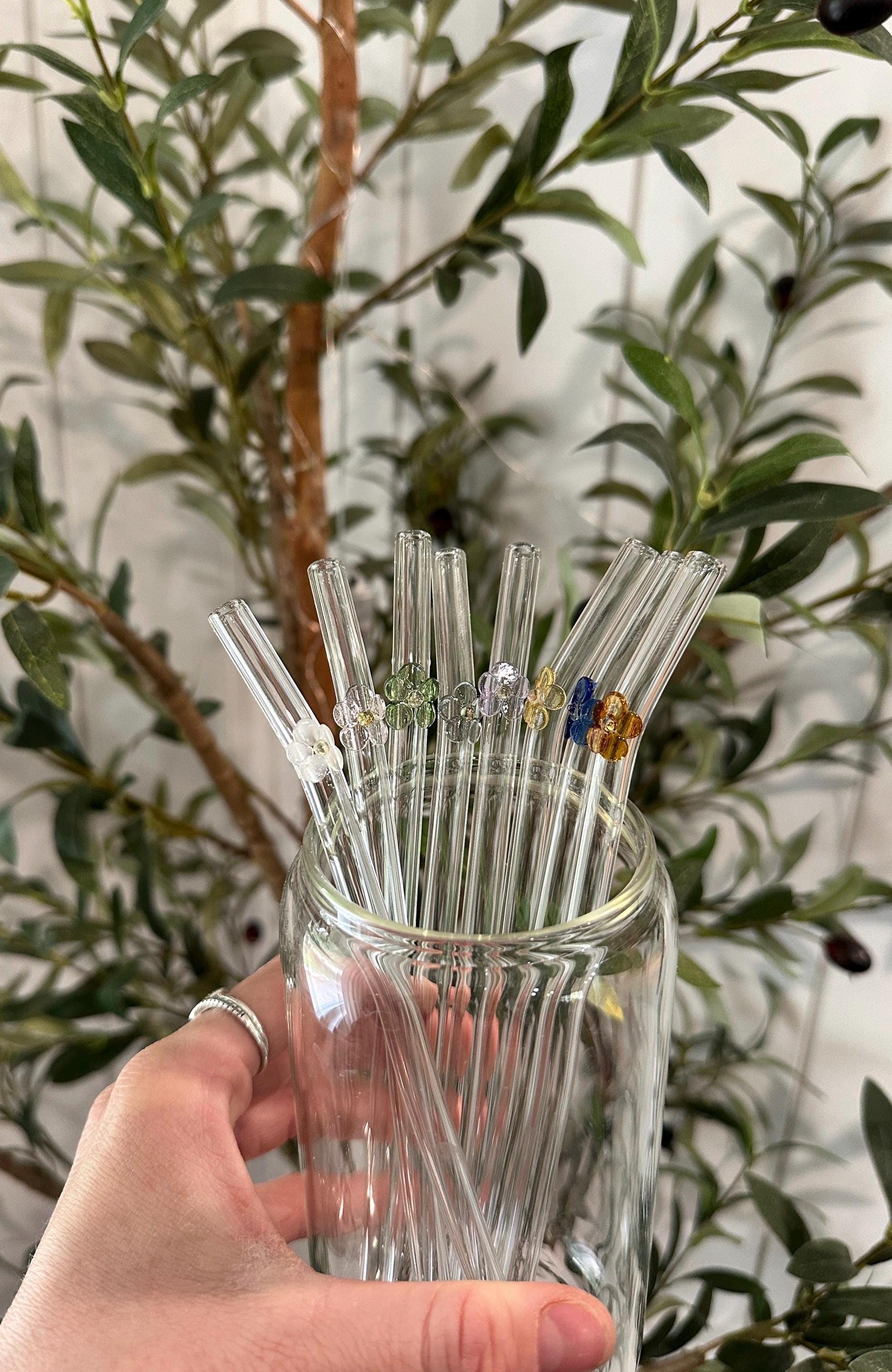 Glass Straw, Glass Straw with Flower, Cute Straw for Glass Cup, Flower Straw, Glass Straw for Sipper Cup, Glass Straw for 16oz Glass, Cute