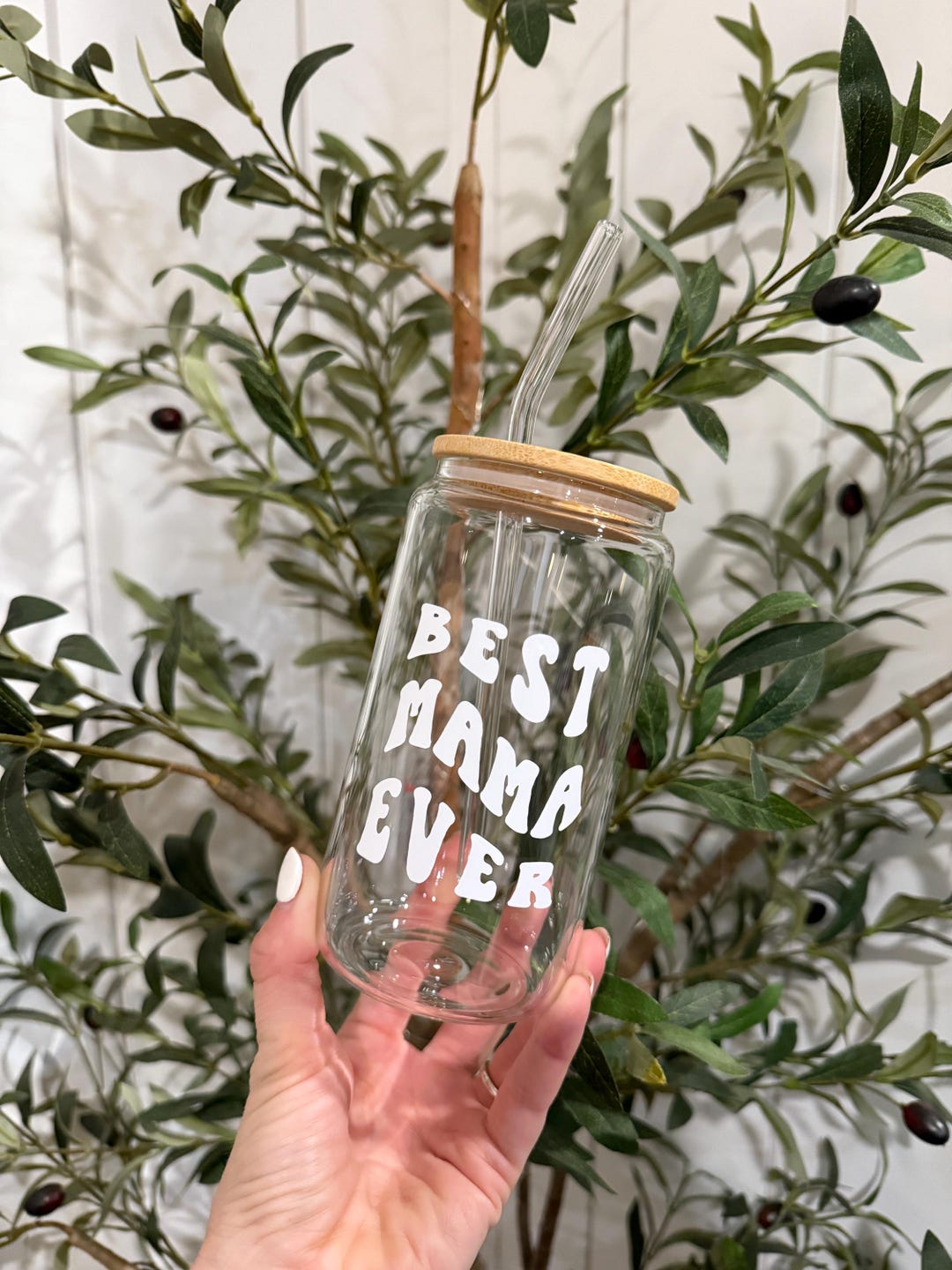 Mama Ever Glass Cup - Bamboo Lid & Glass Straw, 16 Oz - Etsy