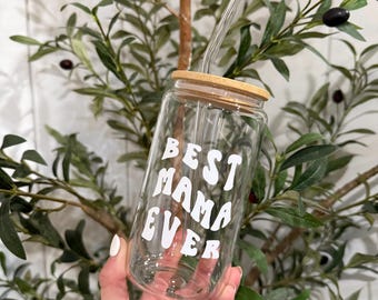 Mama Ever Glass Cup - Bamboo Lid & Glass Straw, 16 oz