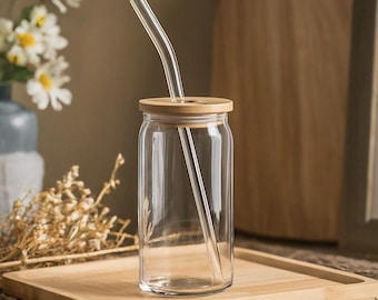 Customizable Glass Tumbler with Lid and Straw: 16 oz, Permanent Vinyl
