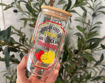 Vaso de vidrio de 16 oz con pajita y tapa de bambú