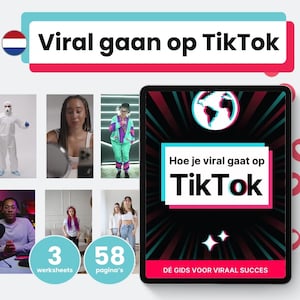May include: A digital tablet with a black and red design. The screen shows a graphic of a globe with the text "How to go viral on TikTok" and "The guide for viral success". The tablet is surrounded by images of people making videos on TikTok.