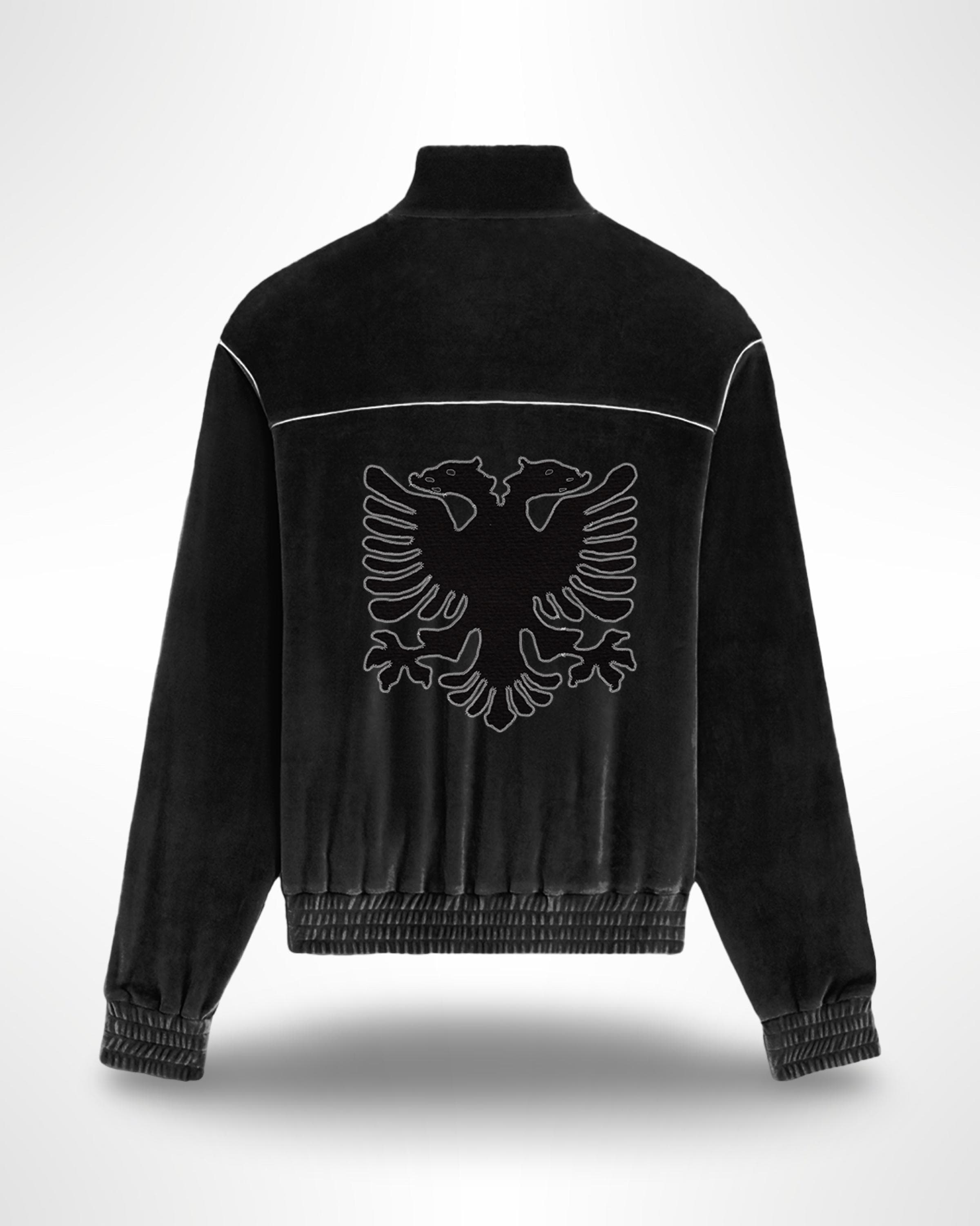 Albanian Eagle White Stitch Velour Jacket | Satin Lined | Hajde